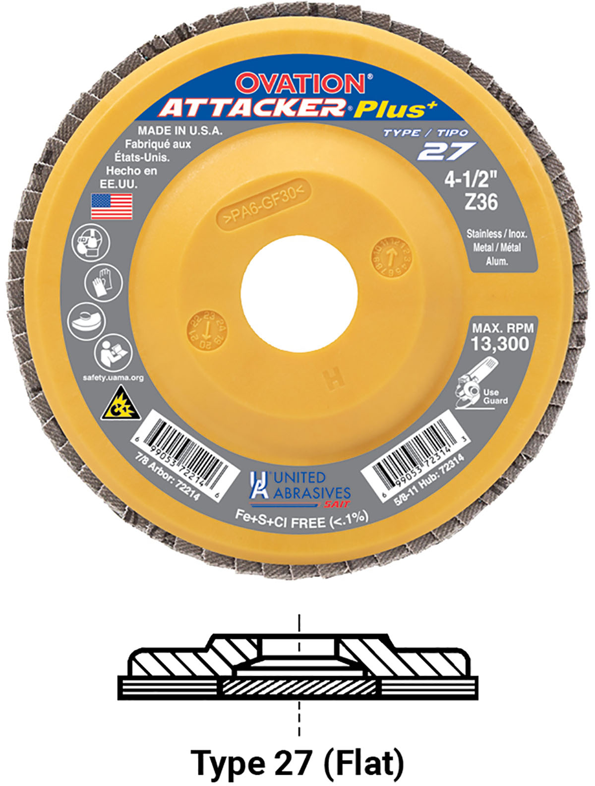 Picture of United Abrasives 4 1/2 X 5/8-11 Type 27 60G Flap Disc Disc Flap